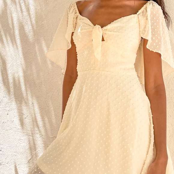 Lulus Dresses & Skirts - Lulu's Be a Dear Cream Swiss Dot Tie -front Skate Dress Size S